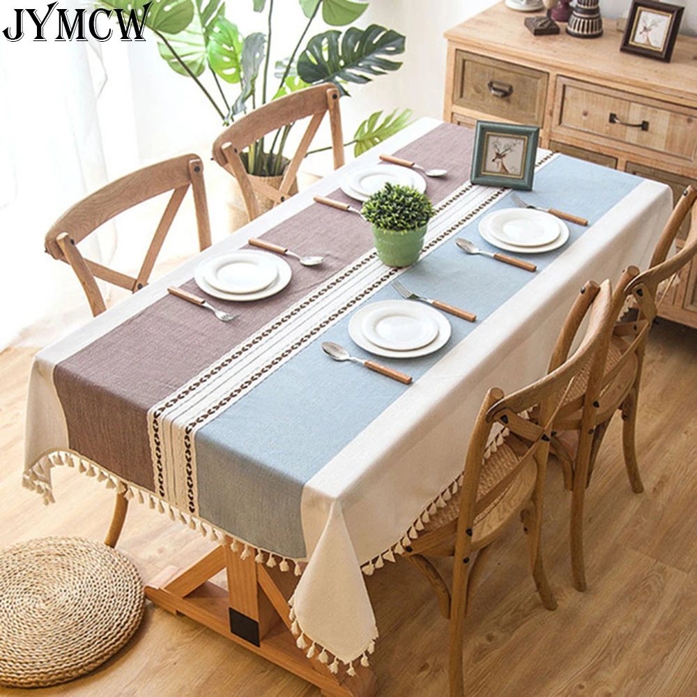 

Plaid Decorative Linen Tablecloth With Tassel Waterproof Oval Table Cloth Thick Wedding Dining Tea Living Room Home Table Cover