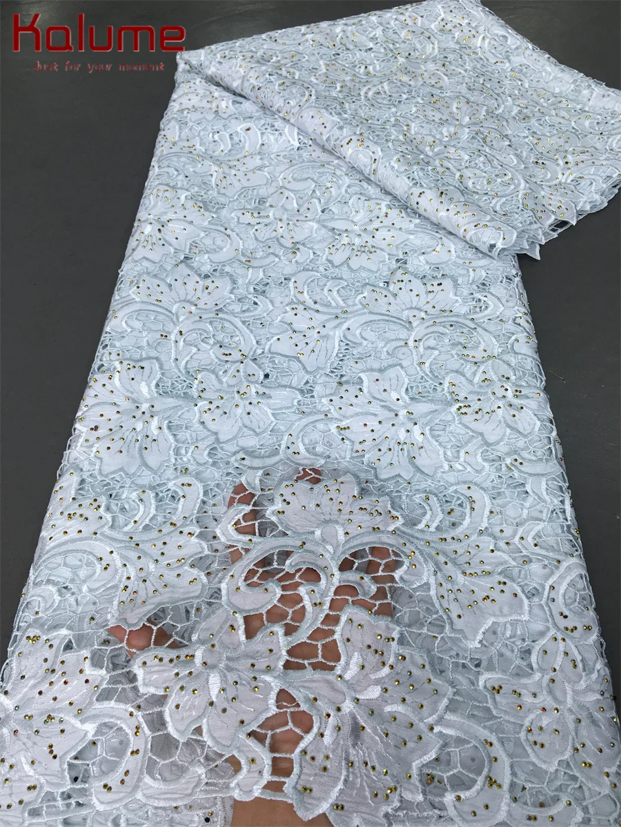 Африканская кружевная ткань Kalume с камнями 2024 новейшая швейцарская хлопковая для