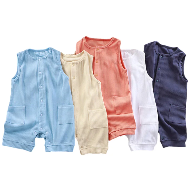 

New Baby Summer Jumpsuits Muslin Newborn Romper Sleeveless Baby Onesie Casual Cotton Infant Clothes Pockets Toddler One-Piece