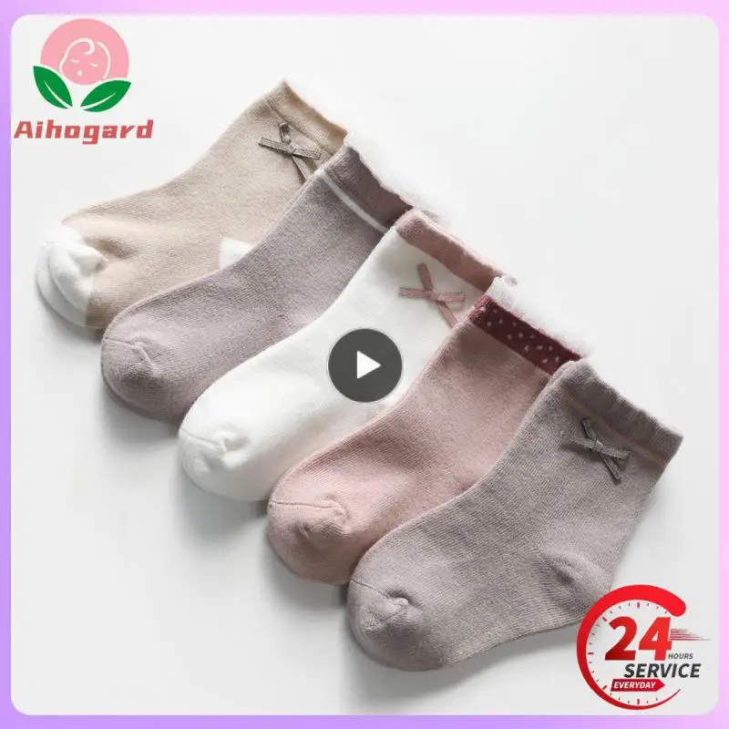 

0-8 Years 5 Pairs/set Children Spring&summer Soft Socks With Bow Lace Accessories Girls Socks Medium Tube Socks For Baby Kids