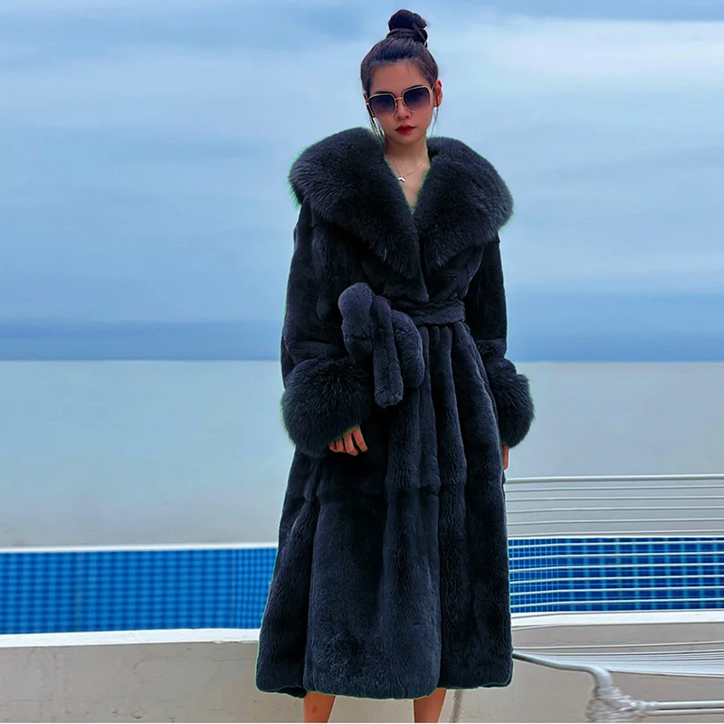 2022 Autumn Winter Fashion High-End Fur Coat Women Large Hair Collar Long Thick European American Temperament Loose Coats Female