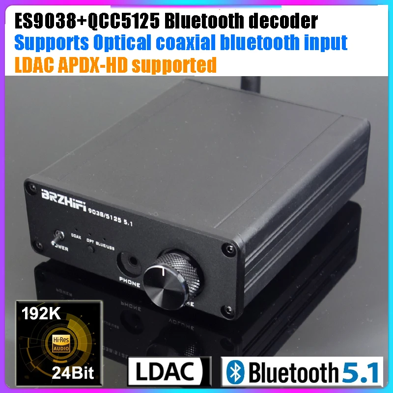 ES9038Q2M DAC QCC5125 Bluetooth 5.1 DAC Board APTX-HD LDAC HIFI Sound Decoder JRC5534DD Bluetooth Receiver Decoding 192K 24Bit