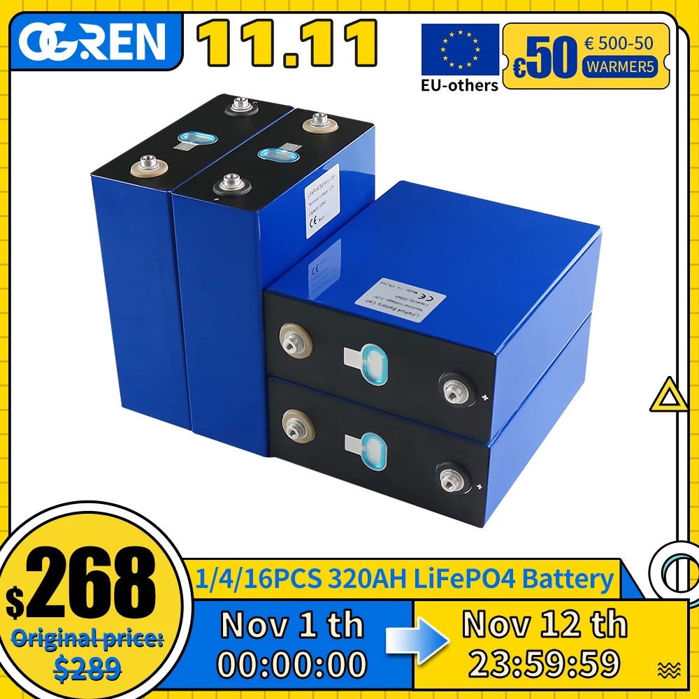 Kup 3.2V 320AH 310AH Lifepo4 Bateria 1/4/16 Sztuk Klasy A Akumulator Litowo-żelazowo-fosforanowy DIY 12V 24V RV łódź Układ Słoneczny