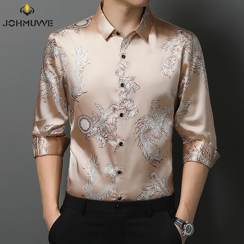 JOHMUVVE Fast Shipping New Men's Printed Long Sleeve Shirts Casual Long Sleeve Tops