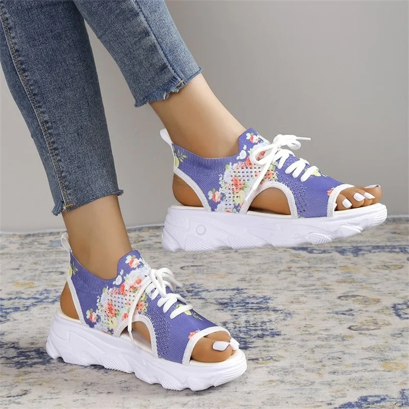Sandal Women Summer 2023 Casual Platform Shoes Thick-Soled Lace-Up Sandalias Open Toe Beach Shoes for Women Zapatos Mujer