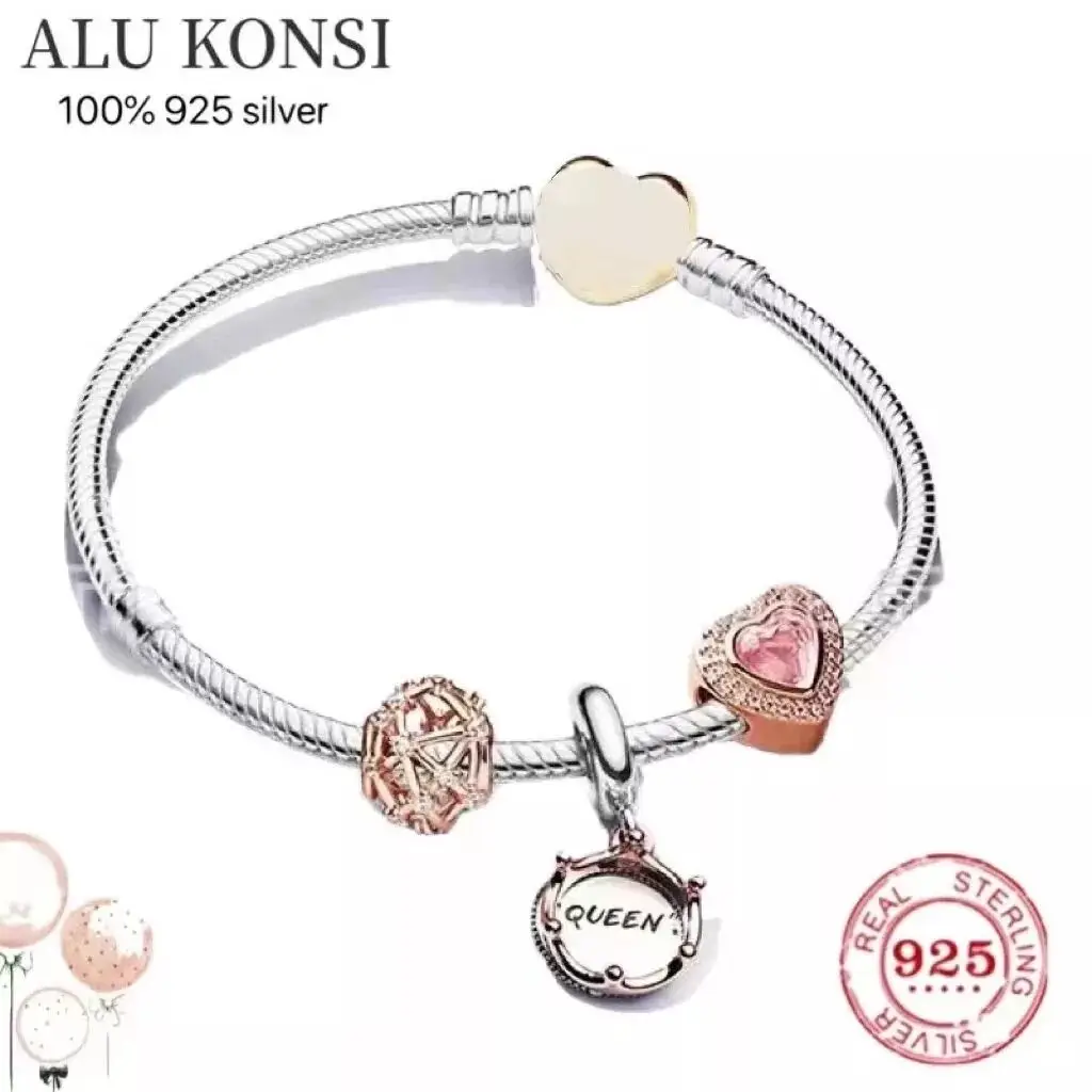 

100%925 Sterling silver European Fashion Charm Beaded Bracelet DIY Bangle For Women Couples Lover Original Gift Jewelry