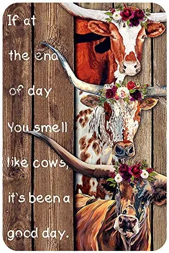 AMELIA SHARPE винтажные металлические знаки корова с цветком головной убор настенные украшения для спальни жестяной знак 12X8 дюймов