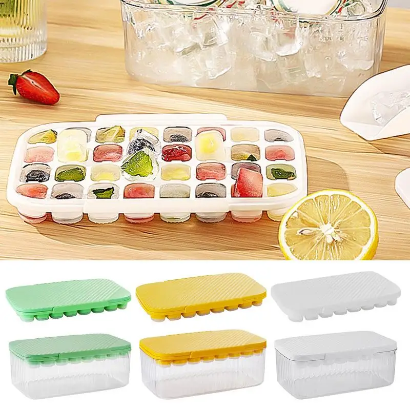 

Round Ice Cube Tray With Lid & Bin Ice Ball Maker Mold For Freezer 32 Ice Cube Molds With Container Silicone Ice Cube Maker