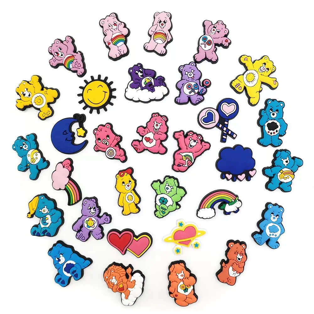 31Pcs/Set Rainbow Bear Pattern Shoe Charms For Croc Charms Jibz Sandals Slippers Shoe Accessories Decorations Party Gift Idea