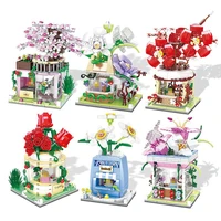 mini building blocks flower diy city street view rose cherry blossom shop 3d model decoration childrens assembled toy girl gift