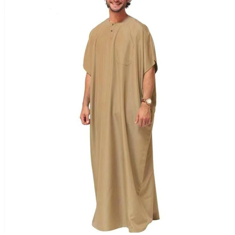 Muslim Robes with Button Design Muslim Male Shirt Men Jubba Thobe for 4 Seasons