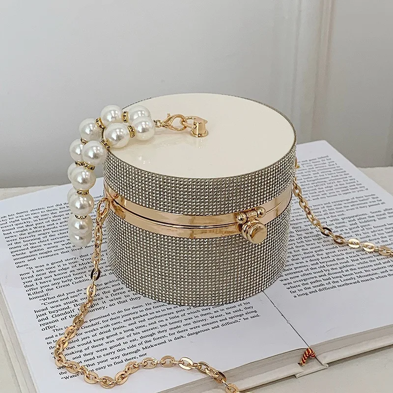 

Алмазная акриловая круглая Женская вечерняя сумка-клатч, женская сумка с жемчужными ручками, женские кошельки и сумочки, маленькая сумка через плечо