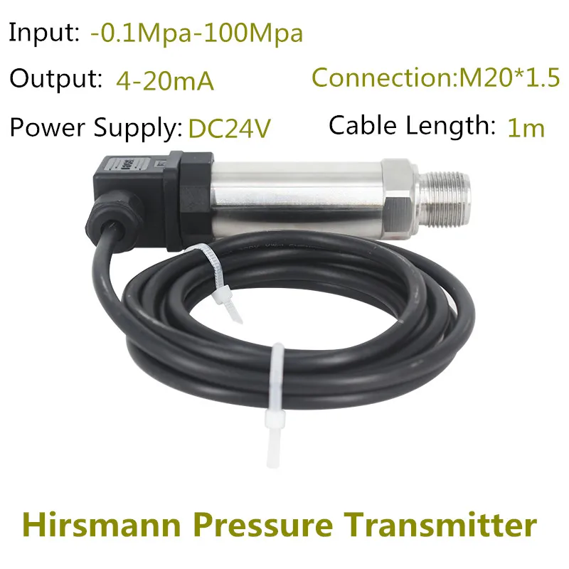 

Hirsmann Pressure Transmitter Transducer Sensor 4-20mA Output for Water Gas Oil With 1m Cable M20*1.5 DC24V