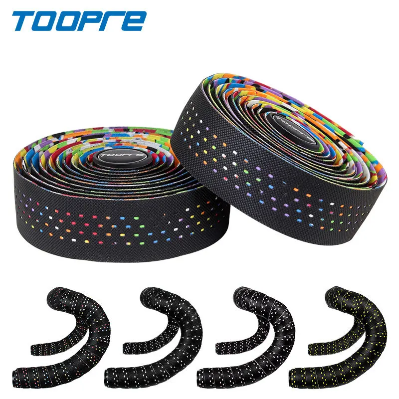 

TOOPRE Soft Road Bike Handlebar Tape Cork EVA PU Handle Bar Tape Professional Cycling Damping Anti-Vibration Wrap +2 Bar Plugs