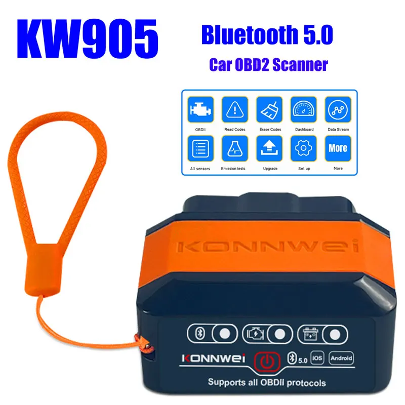 

Konnwei KW906 Bluetooth 5.0 ELM327 V1.5 OBD2 сканер для Android iOS OBDII авто диагностические инструменты ELM 327 OBD 2-кодовый считыватель