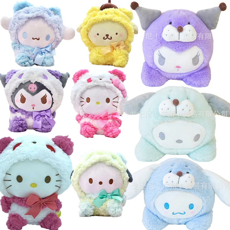 

Аниме Kawaii Sanrioed Kittly Kuromi Mymelody Cinnamorol понравико панда переодевающаяся плюшевая кукла игрушки Детские подарки на день рождения