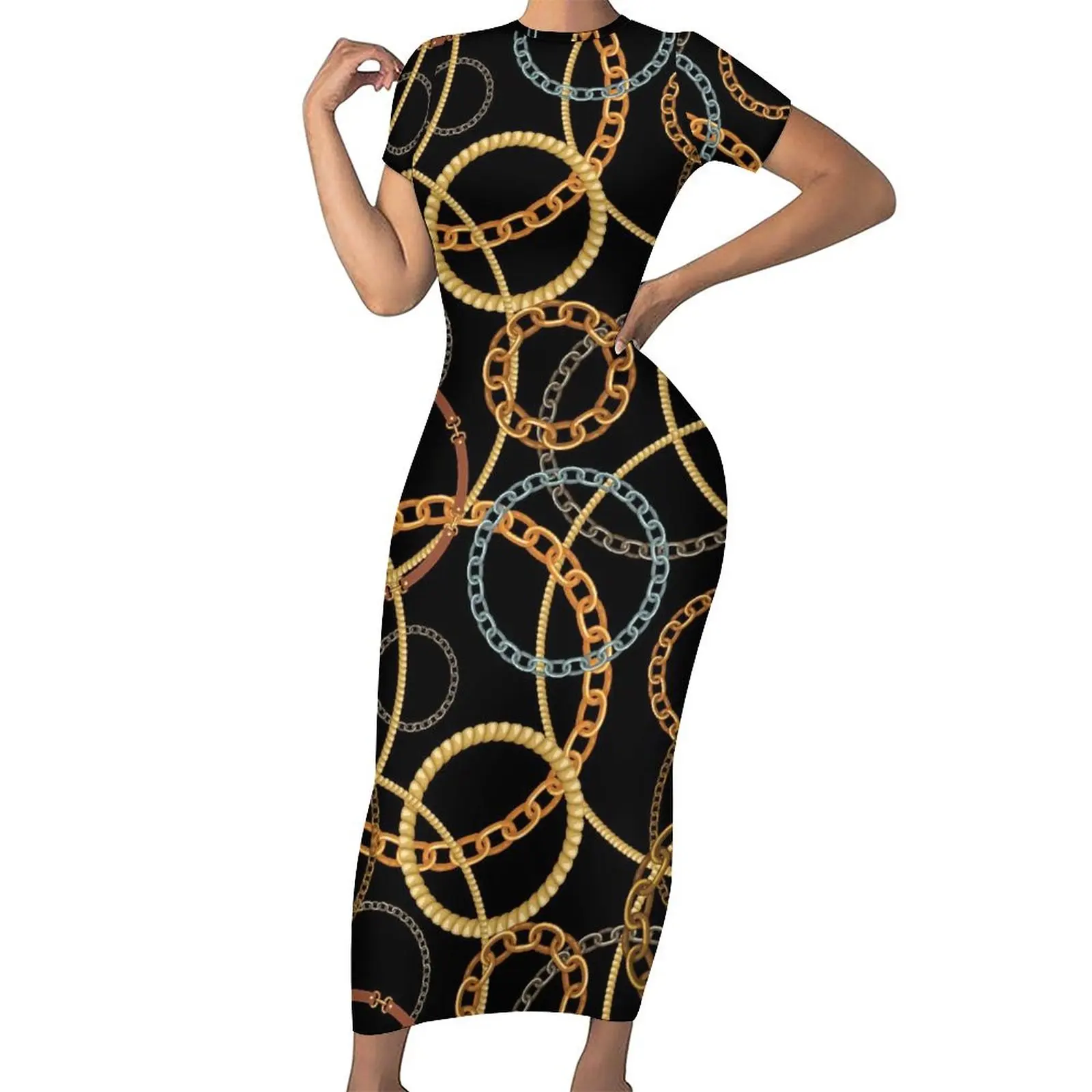 

Chains with Ropes Bodycon Dress Summer Circle Chain Print Trendy Maxi Dresses Woman Graphic Aesthetic Dress Large Size 5XL 6XL