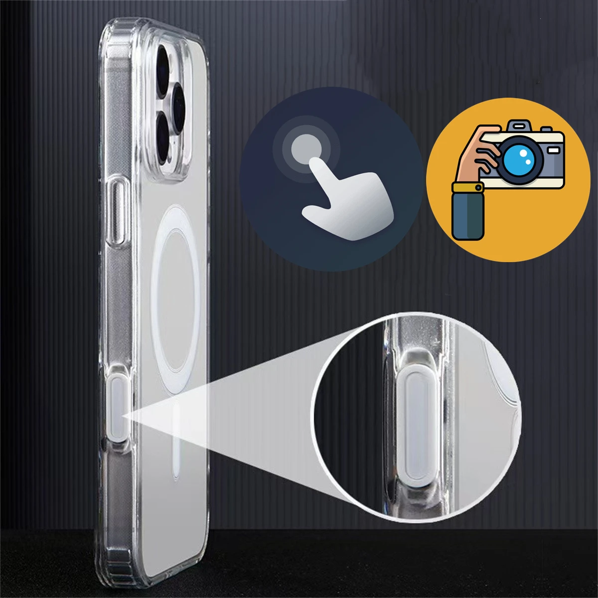 Фото Роскошный прозрачный магнитный чехол для MagSafe для iPhone 16 Plus 16 Pro Max, чехол с сенсорными кнопками камеры, чехол для беспроводной зарядки №1