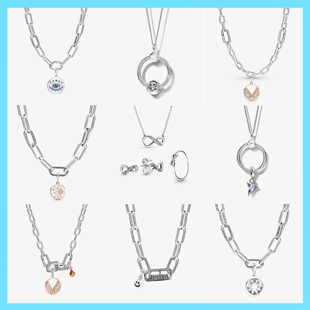 

New S925 Silver Shining Eternal Symbol Necklace Clavicle Chain for Women with A Niche Design Pendant Versatile Necklace Set