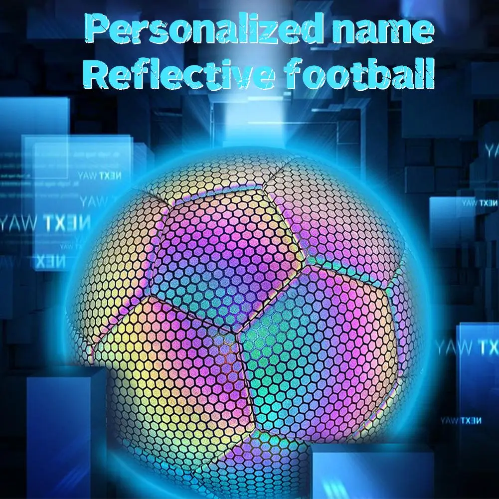 

Светоотражающий футбольный мяч с именем на заказ, светящийся в темноте футбольный мяч из искусственной кожи для детей, студентов, тест для взрослых, поезд I4m1