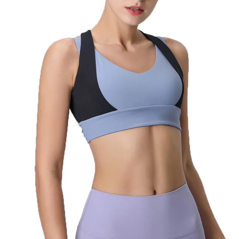 Contrasting Colors Wide Shoulder Straps Yoga Sports Female Bra Clothing Top Women Gym Bralette Backless Fitness Lady Underwear
