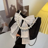 new 2022 woman shoulder bag designer handbags for ladies black bow pearl chain luxury handbag