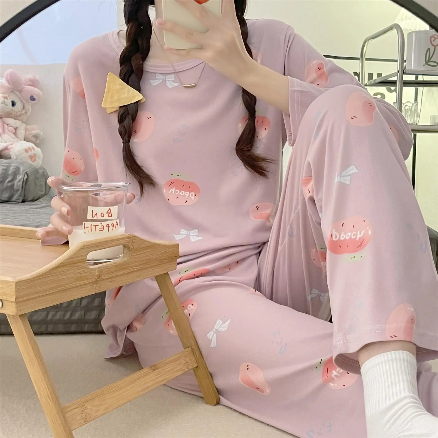 Wholesale Pajamas Sets Spring Carton women Long Sleeve Sleepwear Suit Autumn Cute Big Girls Homewear Gift for female Sleepwear