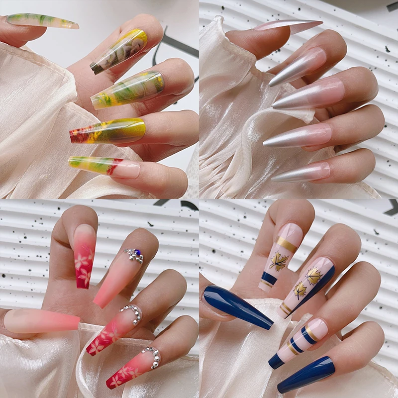 

24pcs Artifical Nails with Glue Fake Nail Tips with Design Detachable Press on Nails Long Fake Nail Finished Nail Piece Sticker