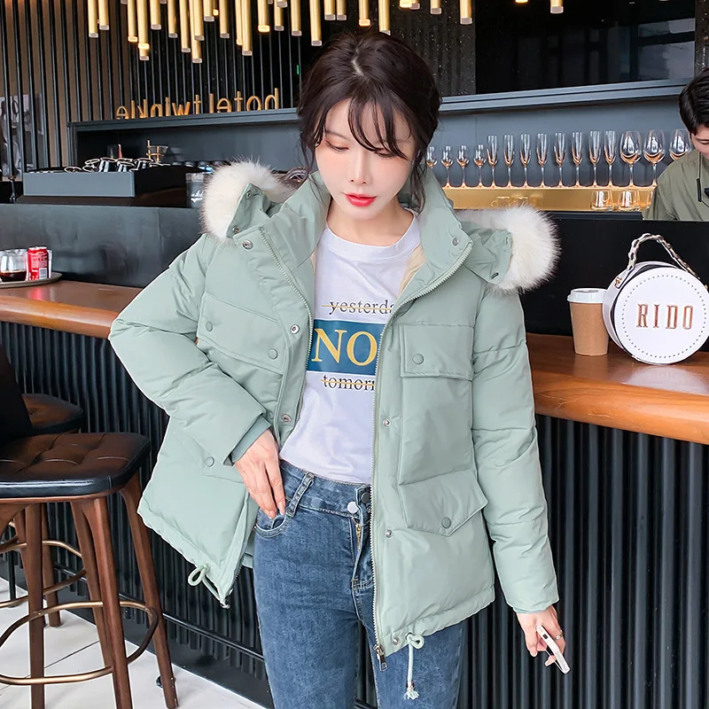 Cotton Padded Coat Women Fur Collar Loose Thicken Warm Jacket Women 2022 Winter Korean Fashion Solid Outwear Female Y945