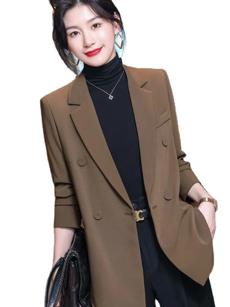 High-quality Casual Coffee Business Blazer Coats with Pocket for Women Office lady Outwear formal Jacket