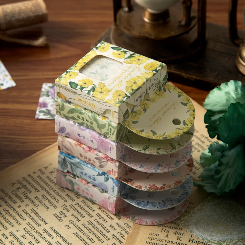 

48 Sheets Boxed stickers Flower field vintage plant floral tent decorative material stickers literature art colorful 6 styles