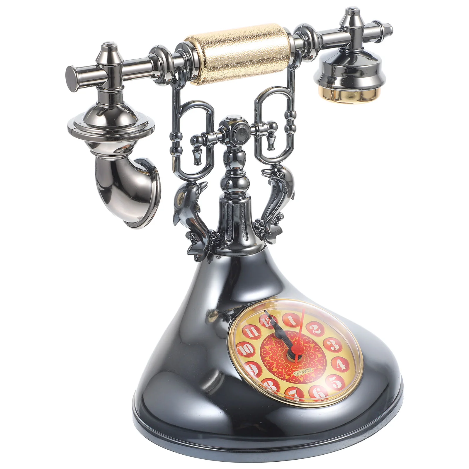 

Vintage Ollectible Figurine Retro Landline Telephone Vintage Table Clock Decoration Vinatge Telephone Clock