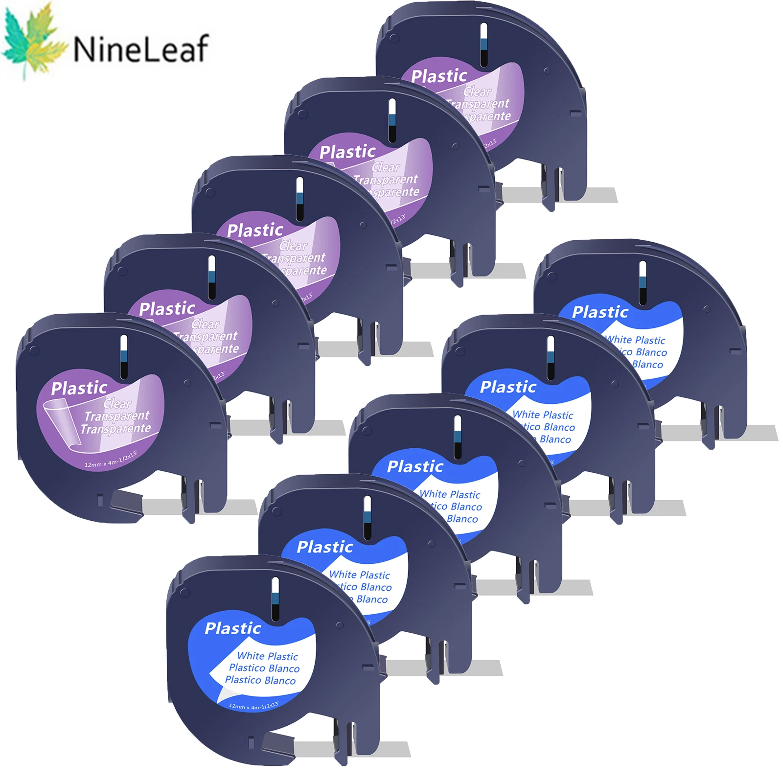 

NineLeaf 5 Pcs Plastic Label Tape Compatible for dymo LetraTags Black on White Black on Clear 12mm 16952 91331