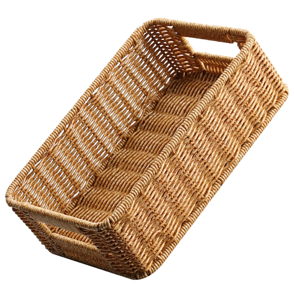

Hollow Handle Woven Basket Imitation Rattan Desktop Sundries Finishing Basket