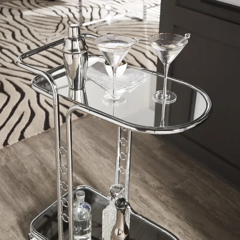 

Exquisite Chrome Round Edge Bar Cart by Lane Rabon