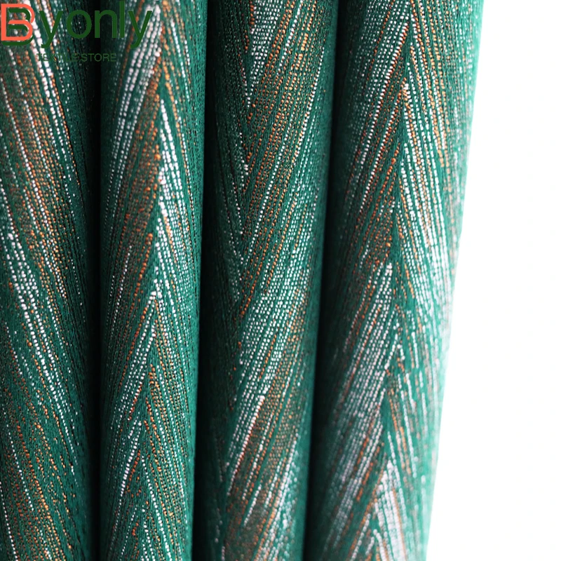 

Dark Green Thickened Herringbone Jacquard Blackout Wind Proof Warm Curtains for Living Room Bedroom French Window Customized