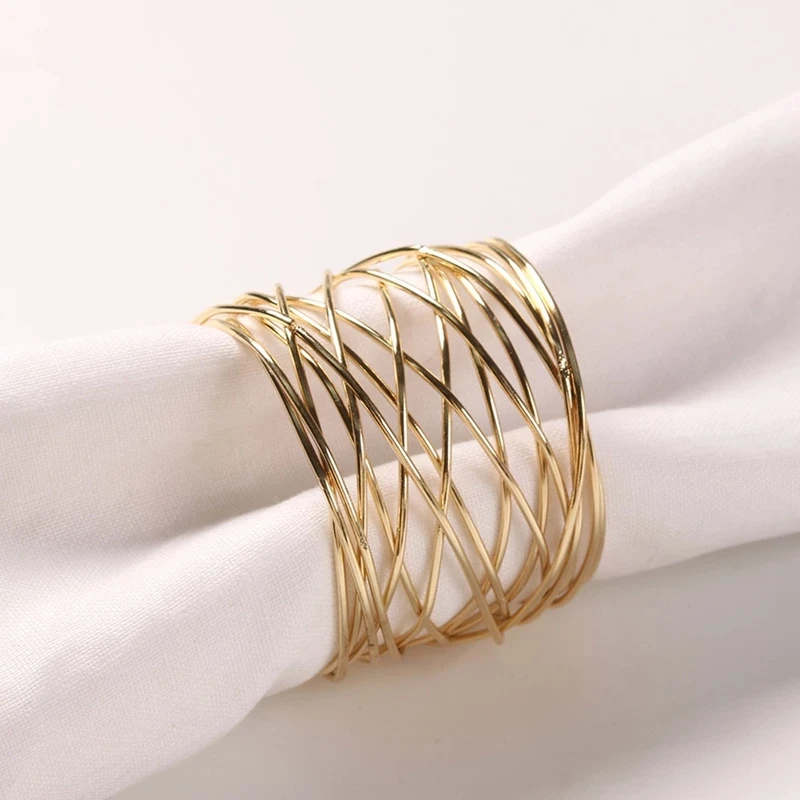 

1 Pc Home Weddings Table Decoration Napkin Rings Creative Mental Napkin Rings Art Circle Hollow Gold Round Western Handcrafted