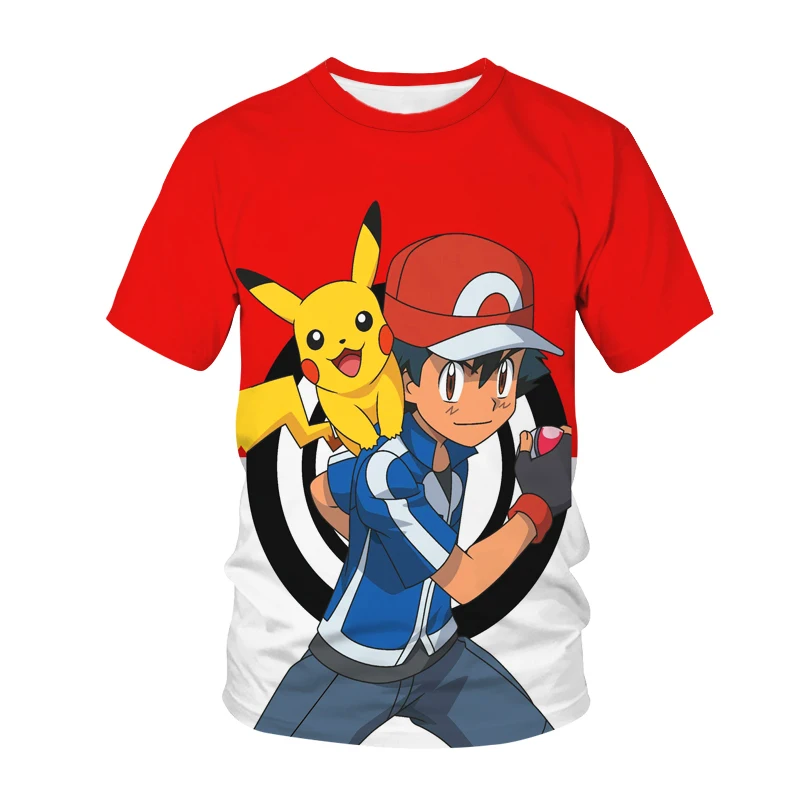 2023 New Pokemon Pikachu 3D Pokémon Charmander Eevee T Shirt Boy Girl Cartoon Fashion Clothing Summer Child Baby Short Sleeve