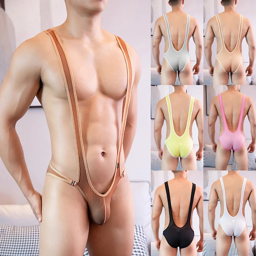 

Men Sexy Bodysuit Jockstrap Leotard Underwear Uniform Temptation Jumpsuits Wrestling Backless Bodysuit Club Male Lingerie Tanga