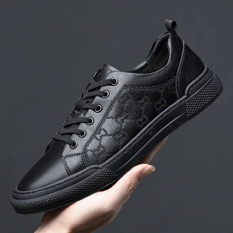 

Men Shoes Fashion Casual Shoes Cook Genuine Leather Flats Skateboard Shoes Street High End Print Loafers