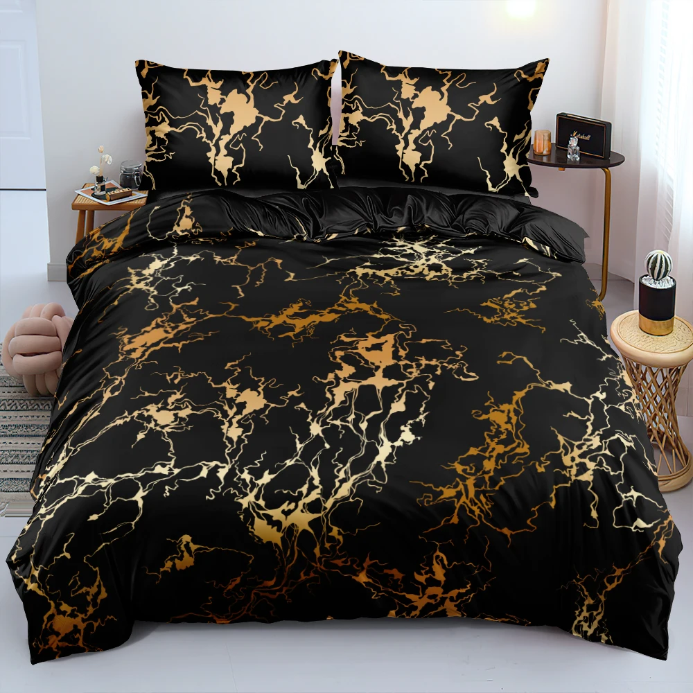 

3D Digital Gold Foil Quilt Cover Black Duvet Covers Set Twin Double King Single 220x240cm Bedding Set Queen Size for Adults