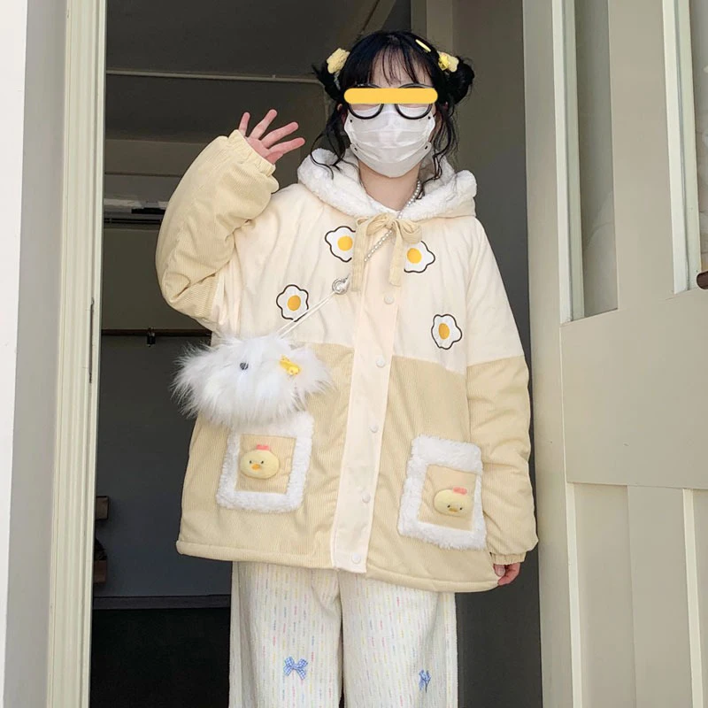 

Кавайное Женское пальто в стиле "Лолита" Y2K, повседневные куртки в японском стиле, плюшевое вельветовое шикарное теплое пальто, новая модная зимняя верхняя одежда 2023