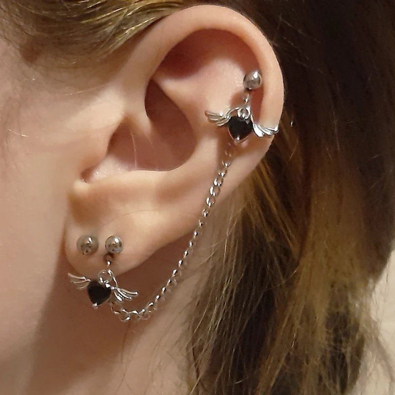 

Red Clear White Zircon Heart Tragus Helix Piercing Lobe Earrings Stud Stainless Steel Tassel Earrings Ear Piercing Women Jewelry