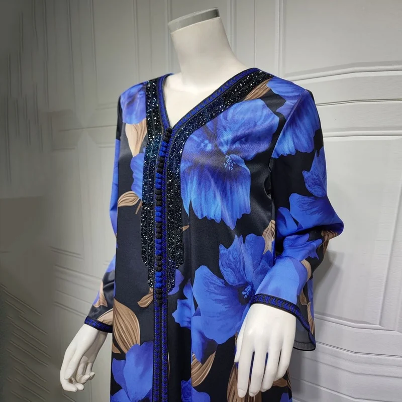 Long Sleeve Abayas For Women Dubai Muslim Islamic Clothing Maxi Robe Jelaba Femme Musulman Evening Gowns Dashiki Print Boubou