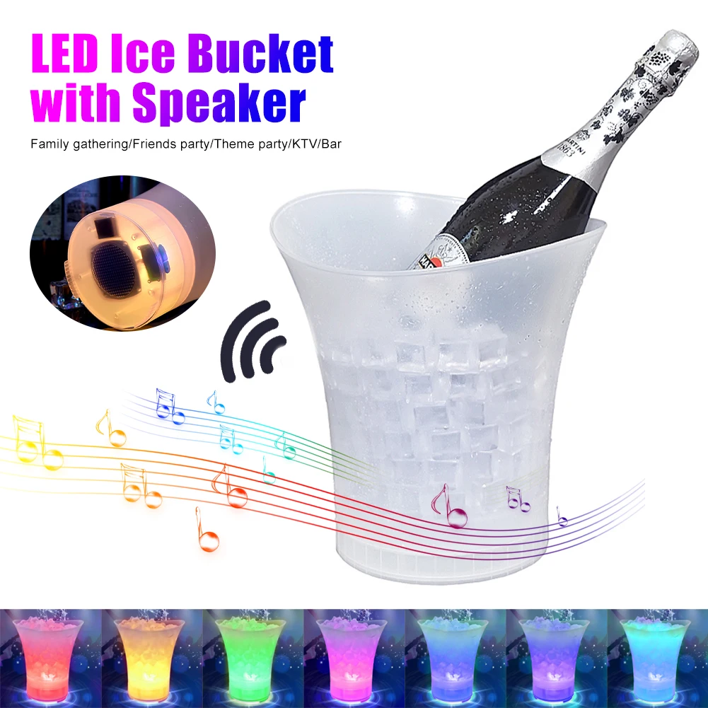 

LED Ice Bucket with Bluetooth Speaker 5L Large Capacity Wine Beer Ice Bucket Drink Container Multi Color Changing for Home Bar