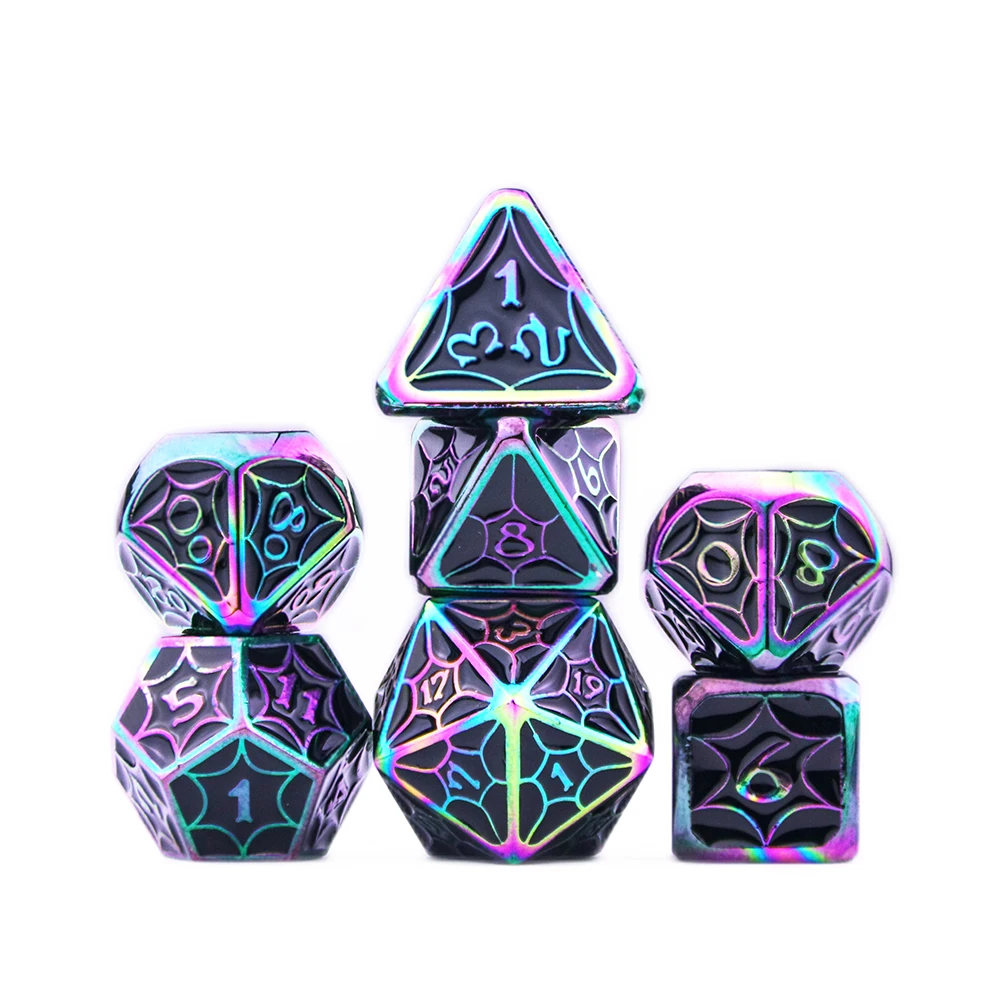

Polyhedral Metal Dice set 7 Pcs D4 D6 D8 D10 D12 D20 with PU Leather Bag for DNDGame RPG Card Games Role Playing Board Games