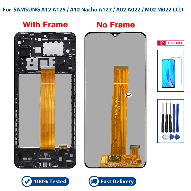 Новый для Samsung Galaxy A12 A125 A12 Nacho A127 A02 A022 M02 M022 ЖК-экран Запасные части ЖК-дисплей с бесплатными подарками