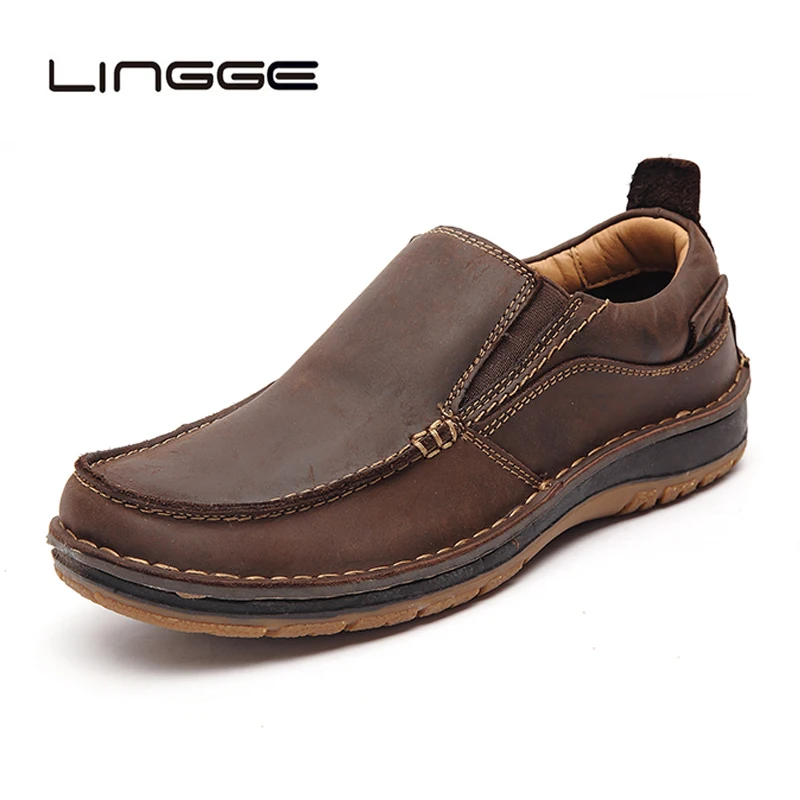 

LINGGE Handmade Genuine Leather Men Casual Shoes Comfortable Fashion Men Shoes Loafers Men Leather Shoes Slip On Moccasins