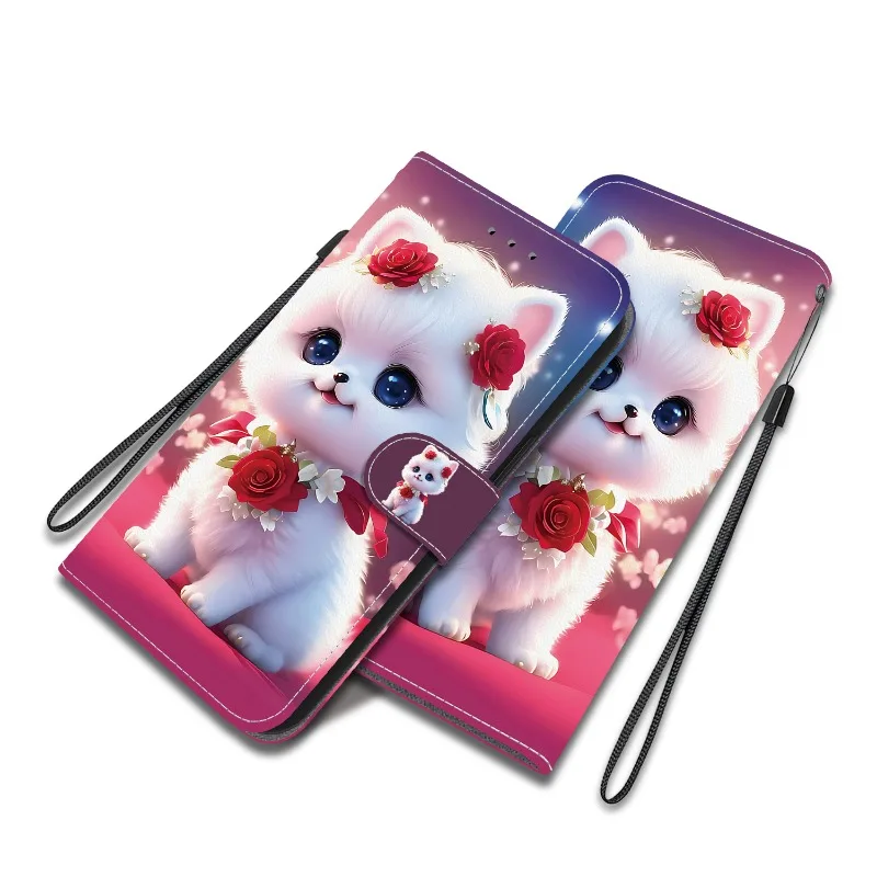 Фото Чехол-кошелек Note15/Note14Pro+ с рисунком кошки и медведя для Redmi 15C 14C 13C A5 A3 Note 15 14 13 Pro Plus 5G 4G, с подставкой и ремешком №3