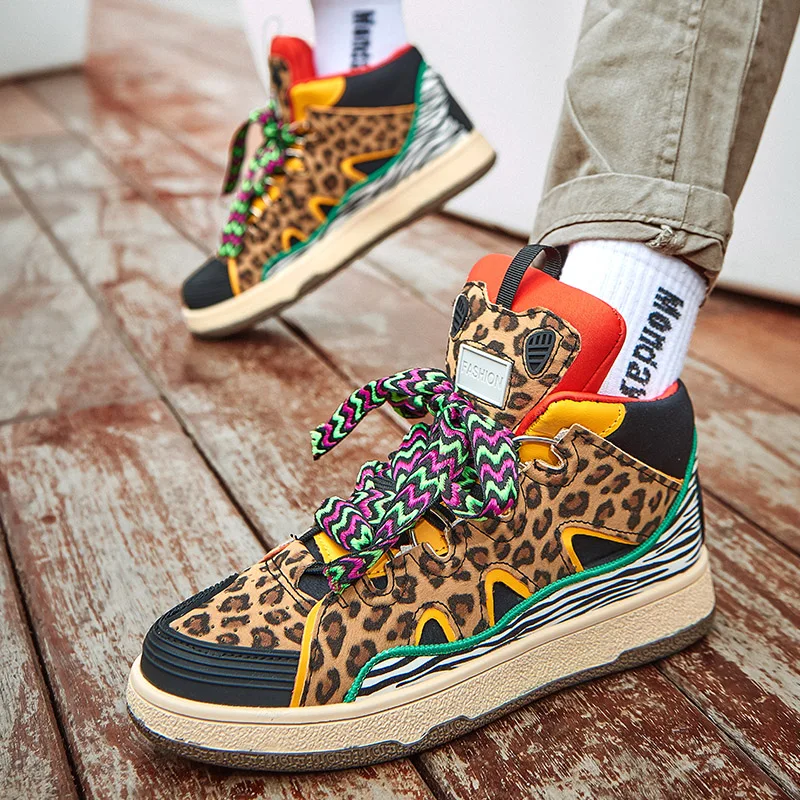 2022 New Retro High Top Sneakers Men Unisex Designer Sneakers Animal Leopard Shoes Men Platform Skateboard Shoes Men Trainers